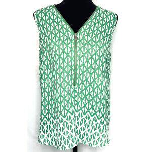 Chaus New York Misses Medium Classic Green/White Sleeveless Hi-Lo Zip-Front Top